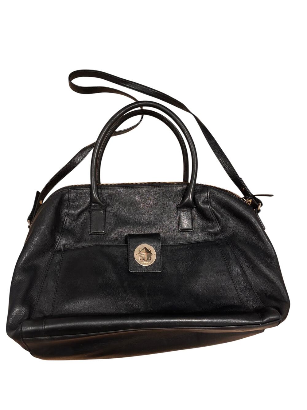 Kate Spade Black Leather Turnlock Satchel Dome Crossbody